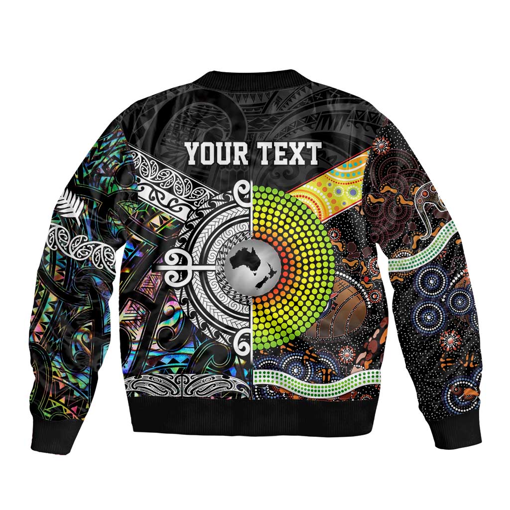 New Zealand and Australia Sleeve Zip Bomber Jacket Maori Mix Aboriginal Art Style