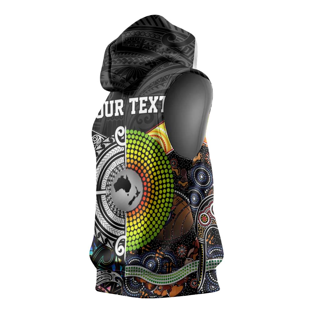 Australia New Zealand Personalised Sleeveless Hoodie Maori Aboriginal Art Style - Polynesian Pride