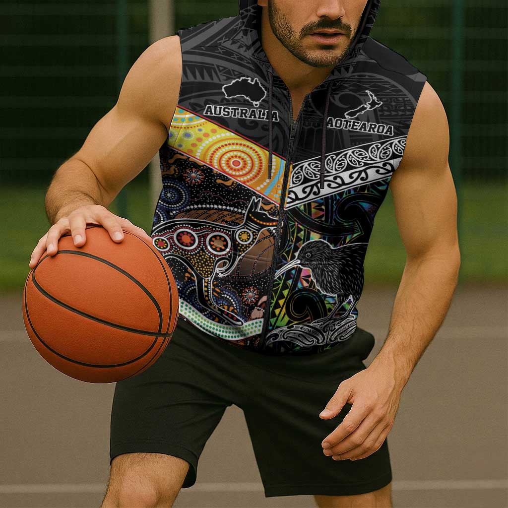 Australia New Zealand Personalised Sleeveless Zip Hoodie Maori Aboriginal Art Style LT9