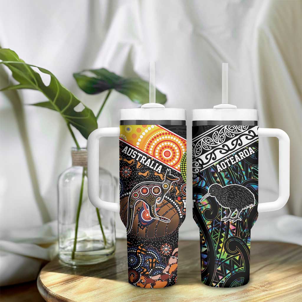 Personalised New Zealand and Australia Tumbler With Handle Maori Mix Aboriginal Art Style LT9 - Polynesian Pride