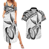 Custom Fiji Rugby Pacific Couples Matching Summer Maxi Dress and Hawaiian Shirt Polynesian Palm Tattoo LT9 White - Polynesian Pride