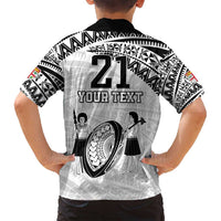 Custom Fiji Rugby Pacific Family Matching Long Sleeve Bodycon Dress and Hawaiian Shirt Polynesian Palm Tattoo