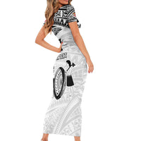 Custom Fiji Rugby Pacific Family Matching Short Sleeve Bodycon Dress and Hawaiian Shirt Polynesian Palm Tattoo