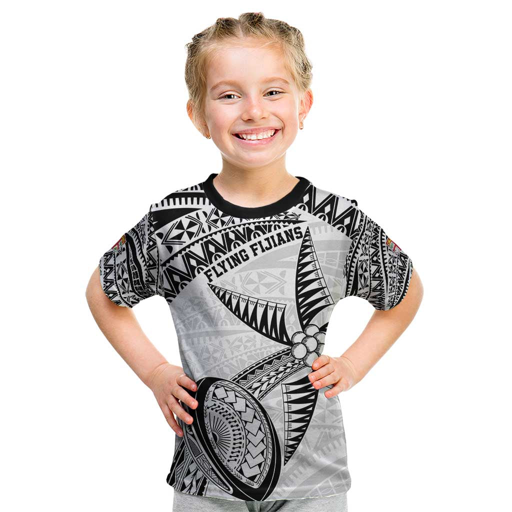 Custom Fiji Rugby Pacific Kid T Shirt Polynesian Palm Tattoo LT9 White - Polynesian Pride