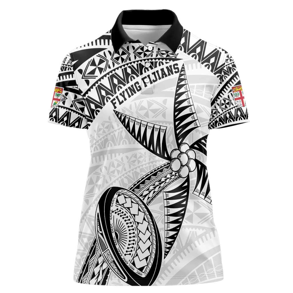 Custom Fiji Rugby Pacific Women Polo Shirt Polynesian Palm Tattoo LT9 Female White - Polynesian Pride