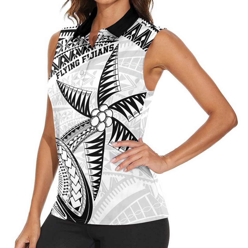 Custom Fiji Rugby Pacific Women Sleeveless Polo Shirt Polynesian Palm Tattoo