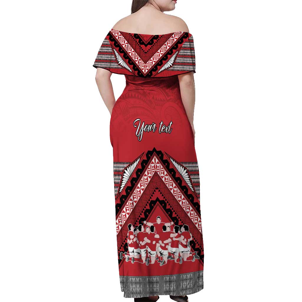 Personalised Tonga Rugby Pacific Off Shoulder Maxi Dress Ikale Tahi Sipi Tau