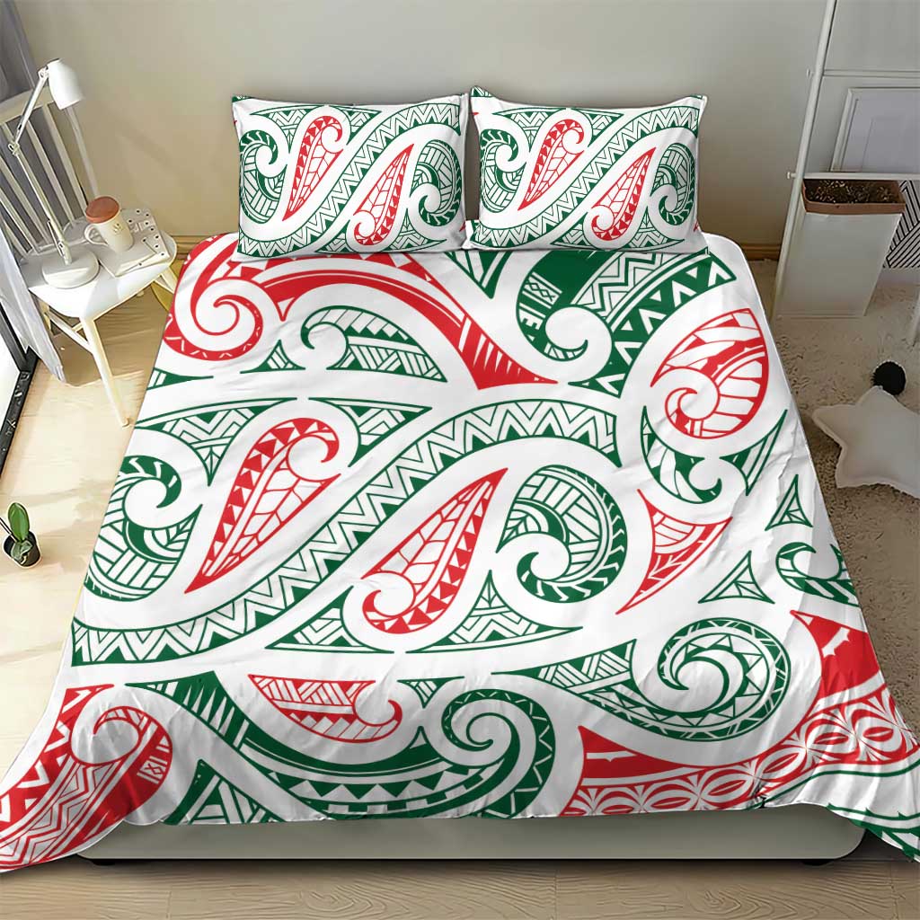 New Zealand Kowhaiwhai Christmas Bedding Set Traditional Maori Koru Pattern - Polynesian Pride