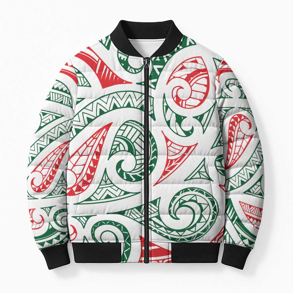 New Zealand Kowhaiwhai Christmas Bomber Puffer Jacket Traditional Maori Koru Pattern - Polynesian Pride