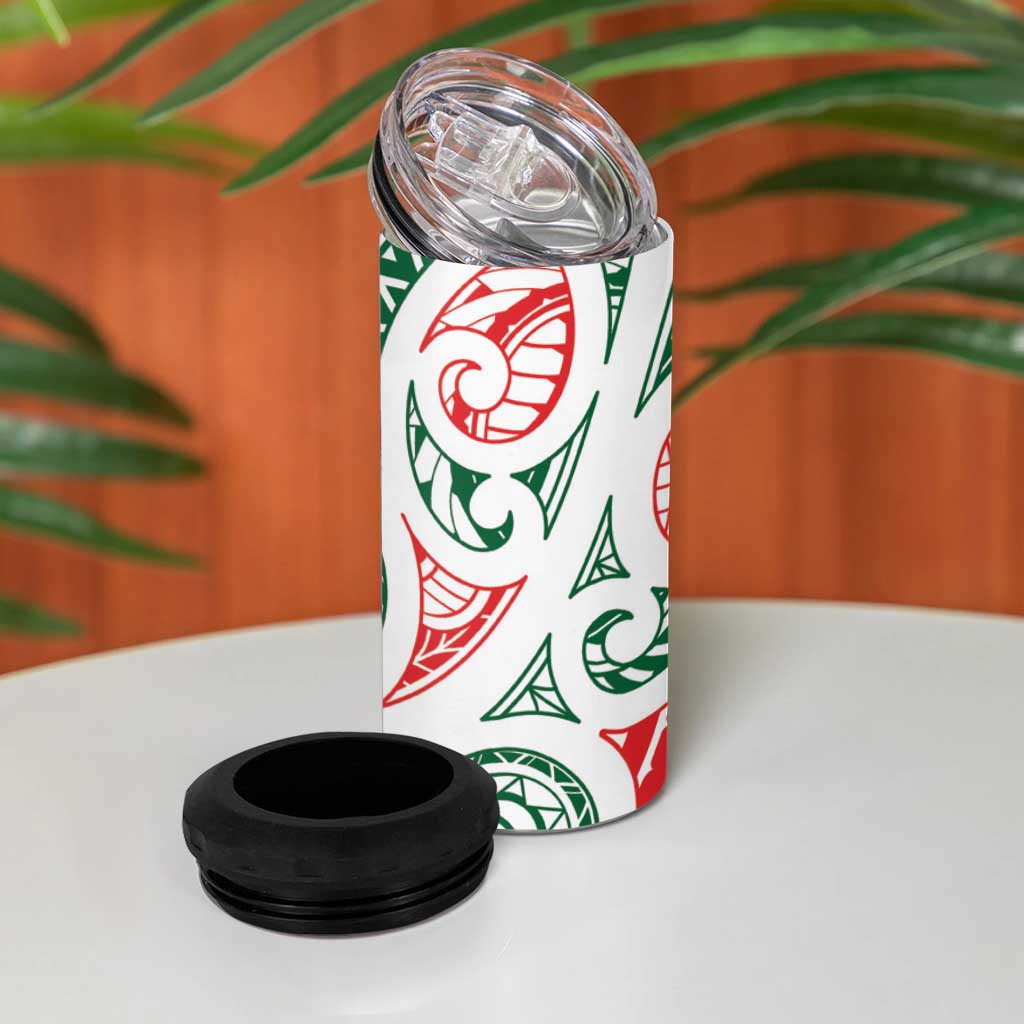 New Zealand Kowhaiwhai Christmas 4 in 1 Can Cooler Tumbler Traditional Maori Koru Pattern - Polynesian Pride