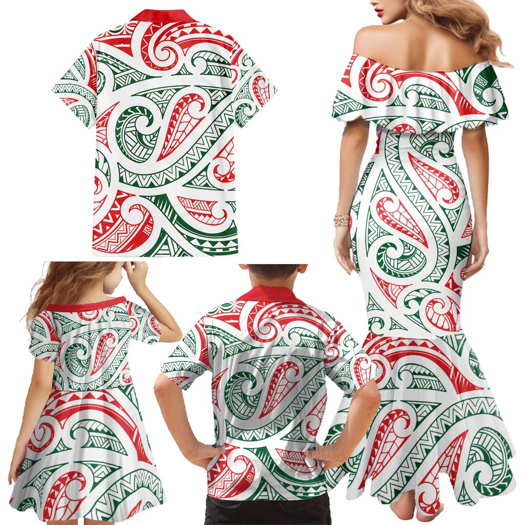 New Zealand Kowhaiwhai Christmas Family Matching Mermaid Dress and Hawaiian Shirt Traditional Maori Koru Pattern - Polynesian Pride