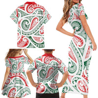 New Zealand Kowhaiwhai Christmas Family Matching Short Sleeve Bodycon Dress and Hawaiian Shirt Traditional Maori Koru Pattern - Polynesian Pride