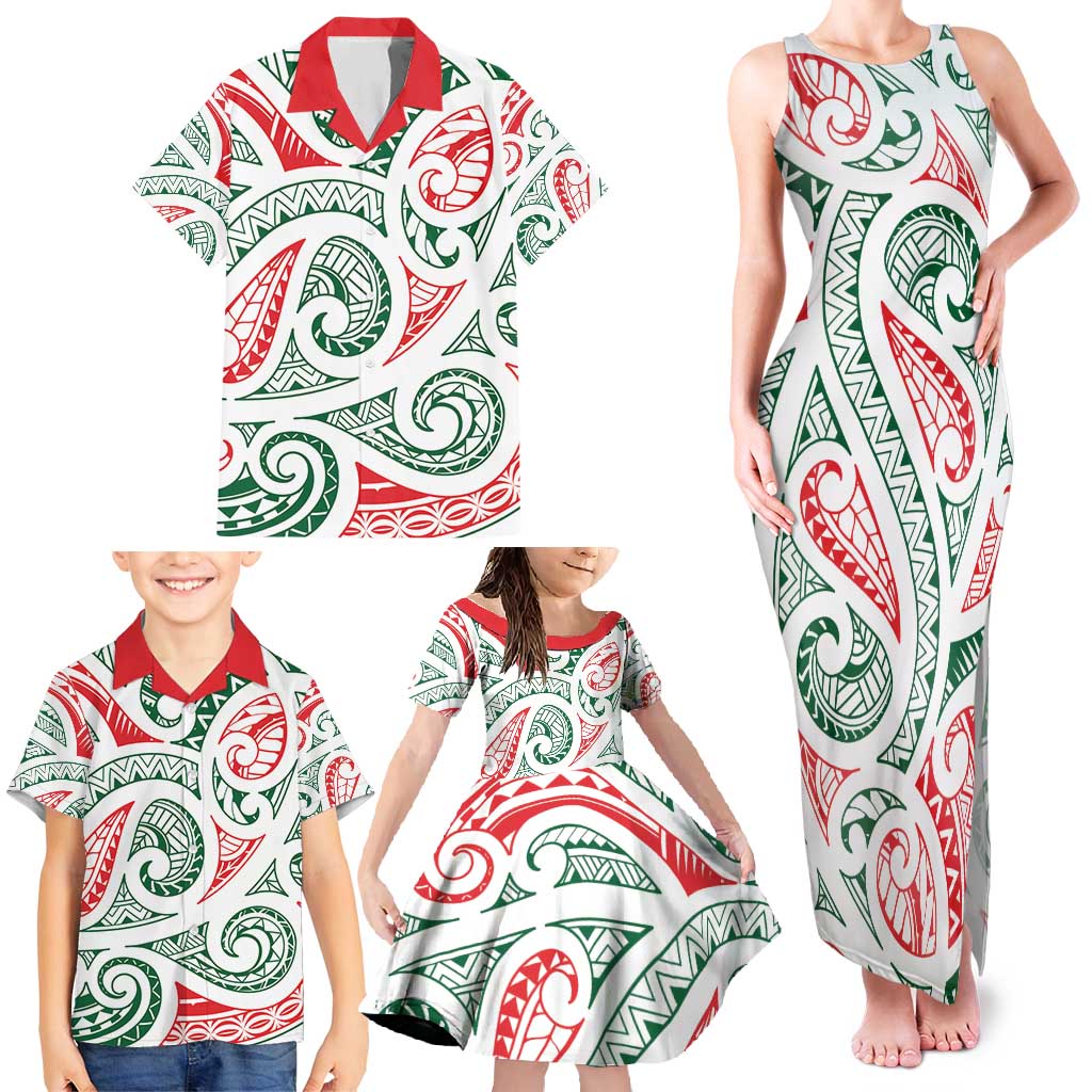 New Zealand Kowhaiwhai Christmas Family Matching Tank Maxi Dress and Hawaiian Shirt Traditional Maori Koru Pattern - Polynesian Pride