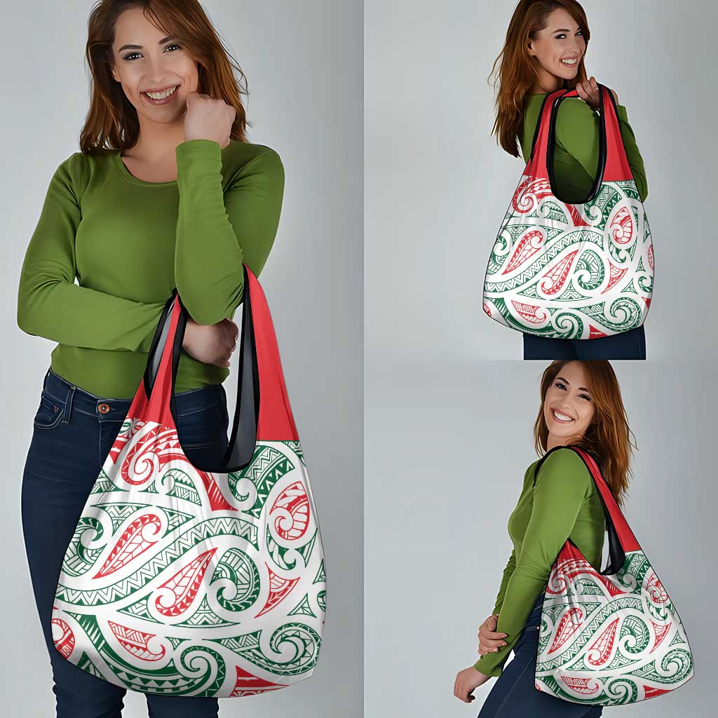 New Zealand Kowhaiwhai Christmas Grocery Bag Traditional Maori Koru Pattern - Polynesian Pride