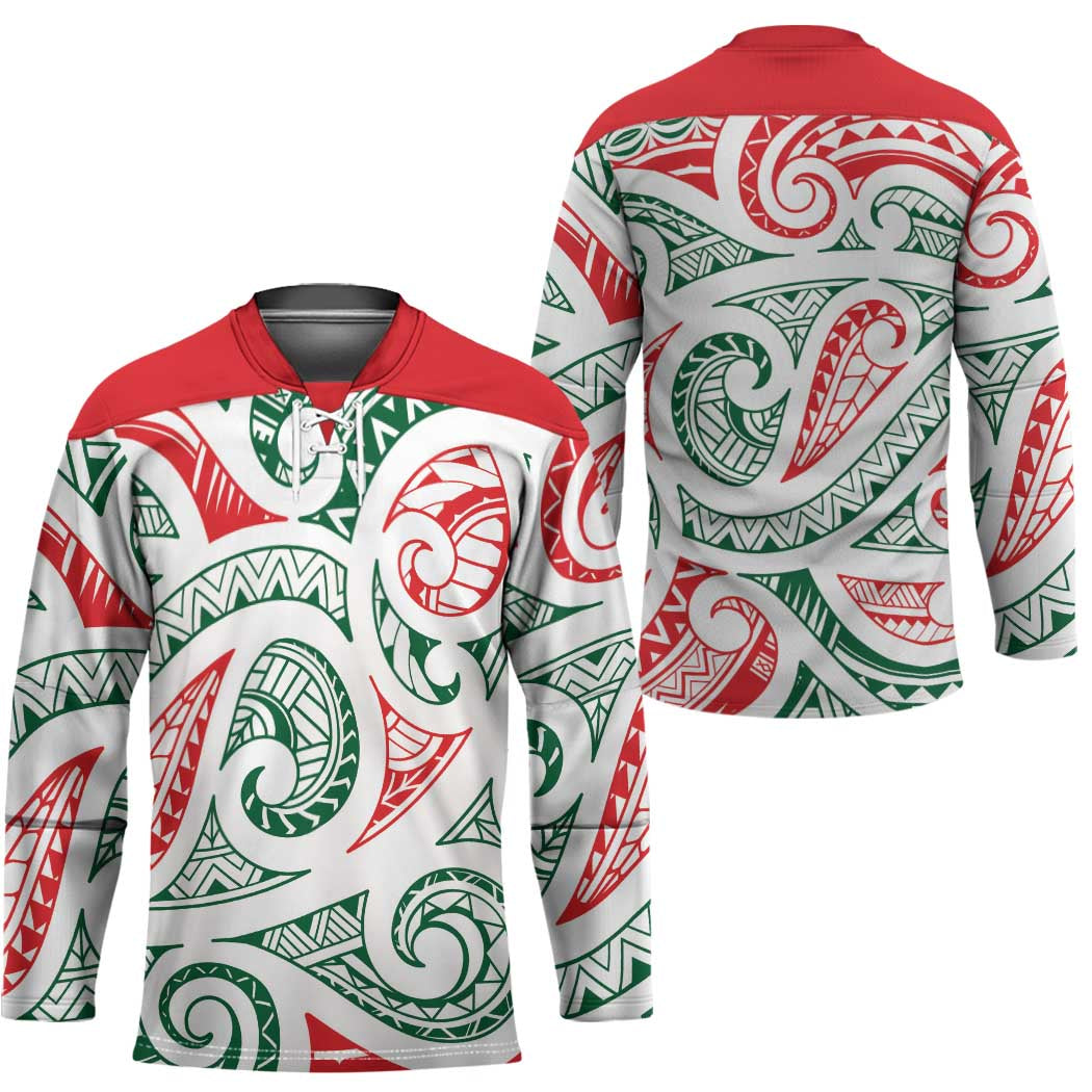 New Zealand Kowhaiwhai Christmas Hockey Jersey Traditional Maori Koru Pattern - Polynesian Pride