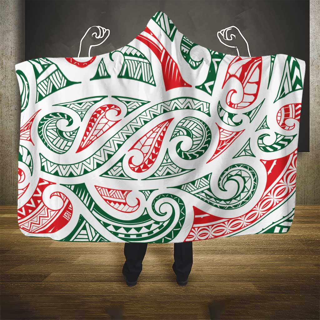 New Zealand Kowhaiwhai Christmas Hooded Blanket Traditional Maori Koru Pattern - Polynesian Pride
