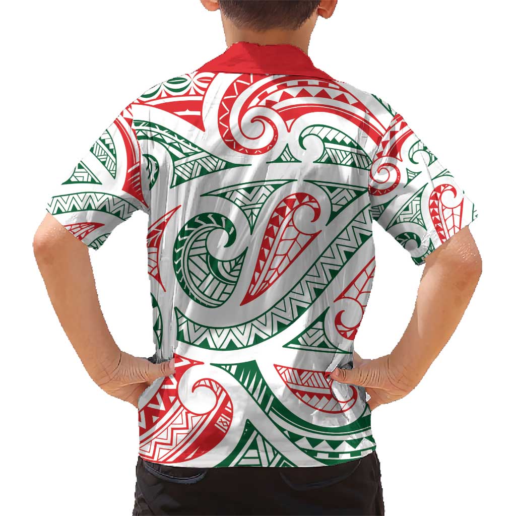 New Zealand Kowhaiwhai Christmas Kid Hawaiian Shirt Traditional Maori Koru Pattern - Polynesian Pride
