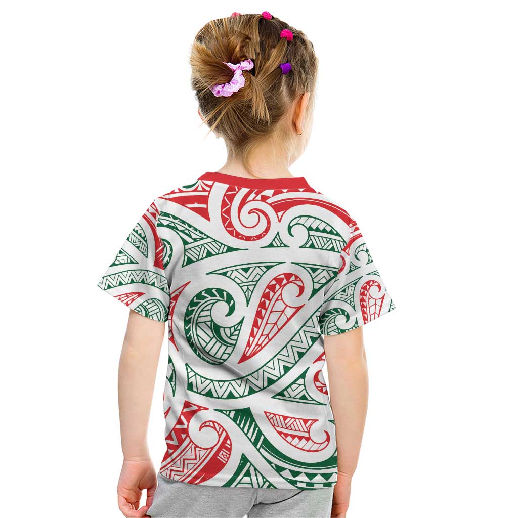 New Zealand Kowhaiwhai Christmas Kid T Shirt Traditional Maori Koru Pattern - Polynesian Pride