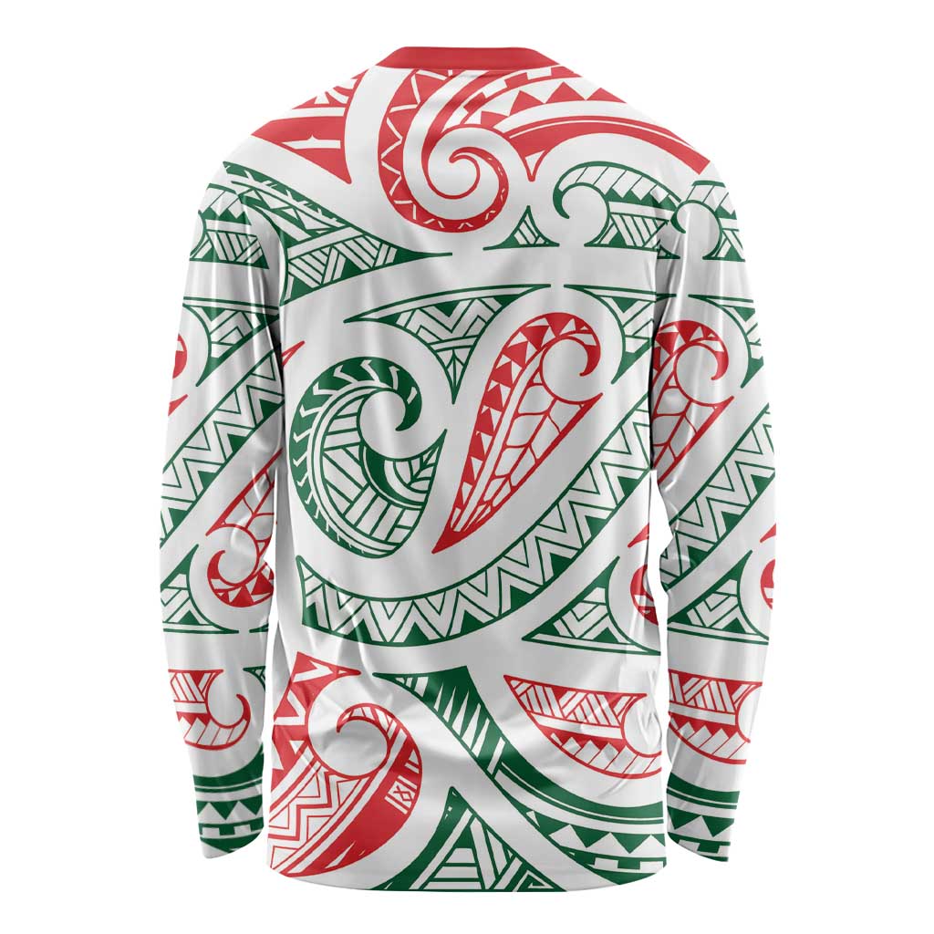 New Zealand Kowhaiwhai Christmas Long Sleeve Shirt Traditional Maori Koru Pattern - Polynesian Pride