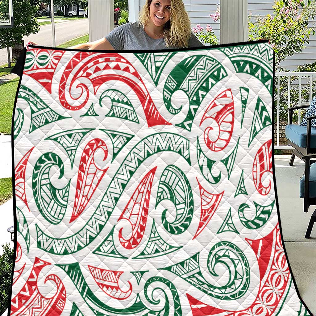 New Zealand Kowhaiwhai Christmas Quilt Traditional Maori Koru Pattern - Polynesian Pride