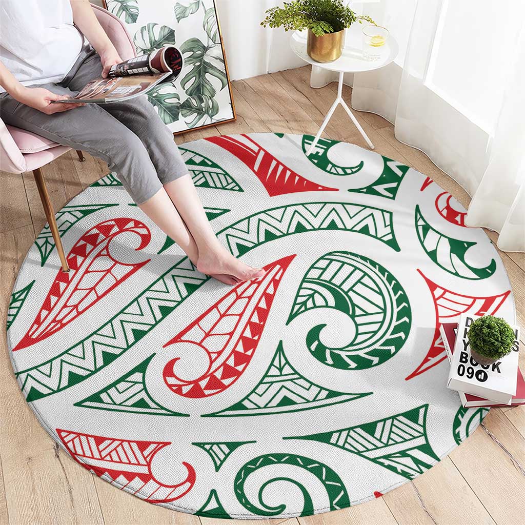 New Zealand Kowhaiwhai Christmas Round Carpet Traditional Maori Koru Pattern - Polynesian Pride