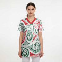 New Zealand Kowhaiwhai Christmas Scrub Top Traditional Maori Koru Pattern - Polynesian Pride