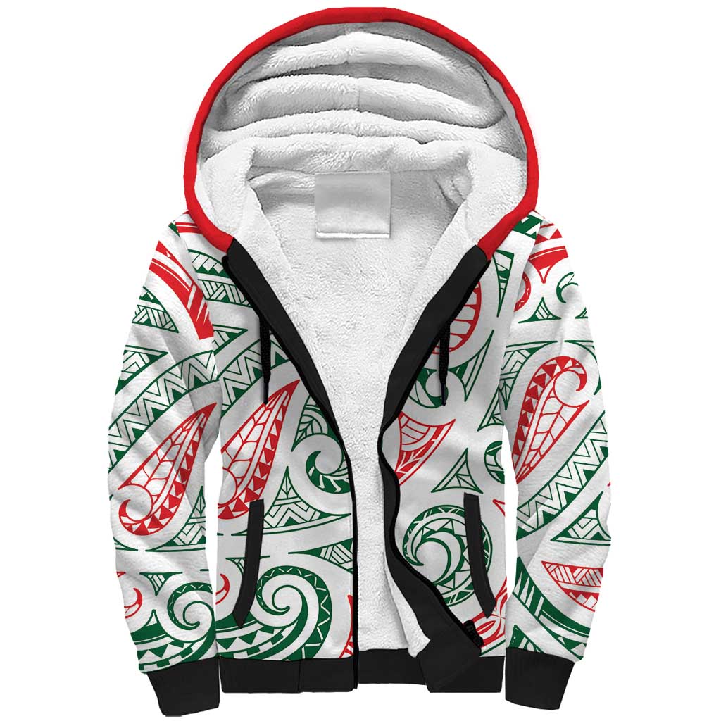 New Zealand Kowhaiwhai Christmas Sherpa Hoodie Traditional Maori Koru Pattern - Polynesian Pride