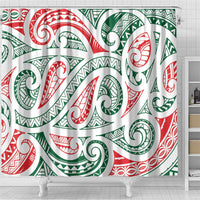 New Zealand Kowhaiwhai Christmas Shower Curtain Traditional Maori Koru Pattern - Polynesian Pride