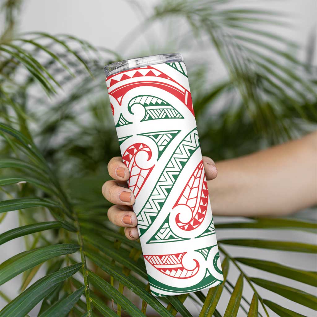 New Zealand Kowhaiwhai Christmas Skinny Tumbler Traditional Maori Koru Pattern - Polynesian Pride