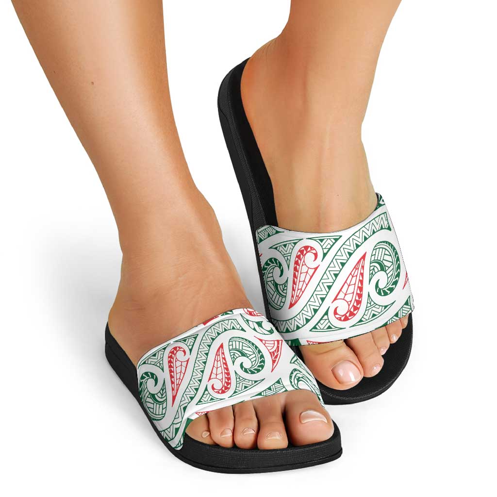 New Zealand Kowhaiwhai Christmas Slide Sandals Traditional Maori Koru Pattern - Polynesian Pride