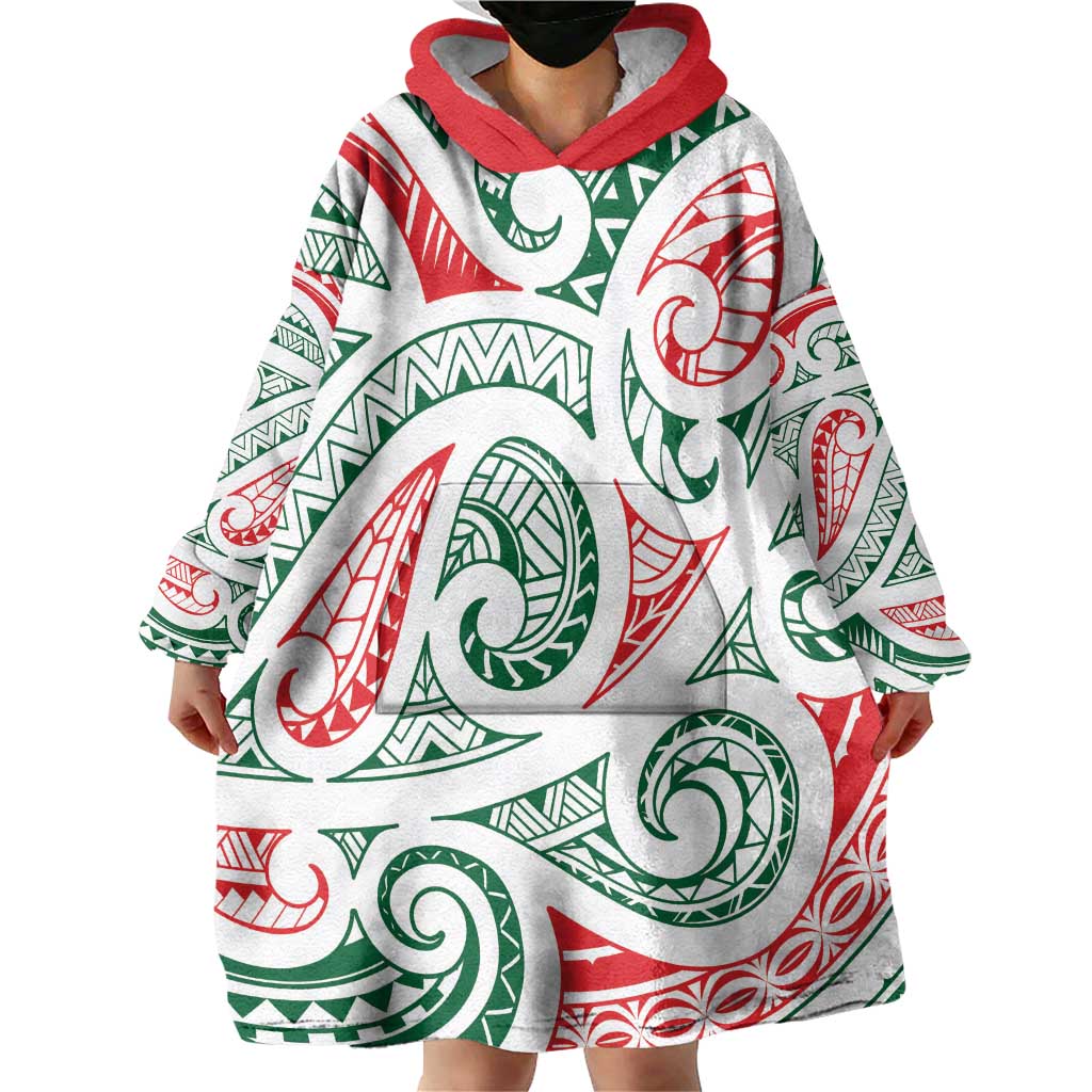 New Zealand Kowhaiwhai Christmas Wearable Blanket Hoodie Traditional Maori Koru Pattern - Polynesian Pride