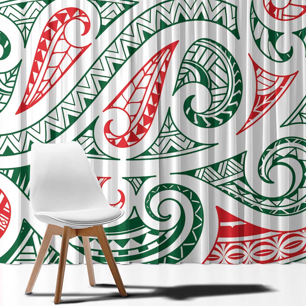 New Zealand Kowhaiwhai Christmas Window Curtain Traditional Maori Koru Pattern - Polynesian Pride