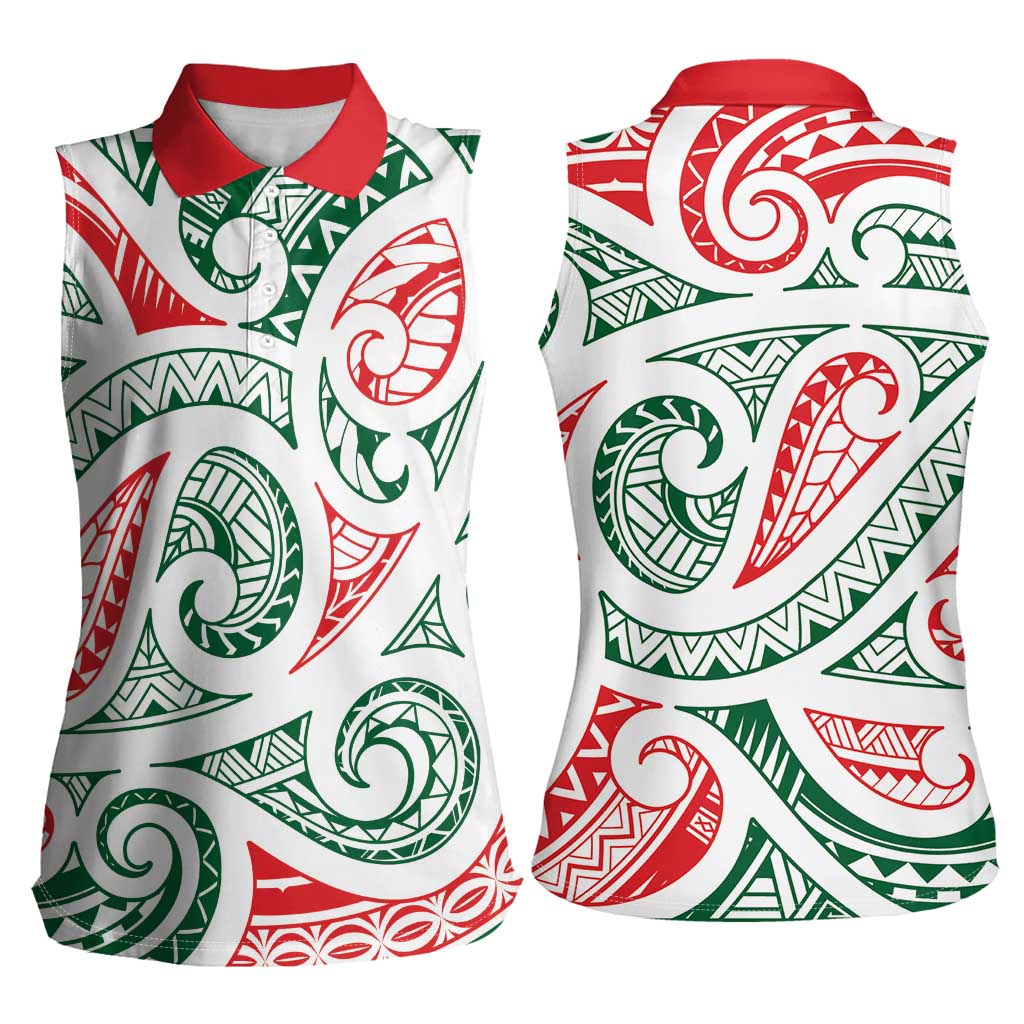 New Zealand Kowhaiwhai Christmas Women Sleeveless Polo Shirt Traditional Maori Koru Pattern - Polynesian Pride