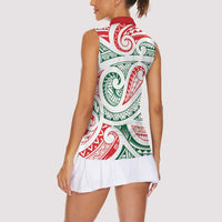 New Zealand Kowhaiwhai Christmas Women Sleeveless Polo Shirt Traditional Maori Koru Pattern - Polynesian Pride