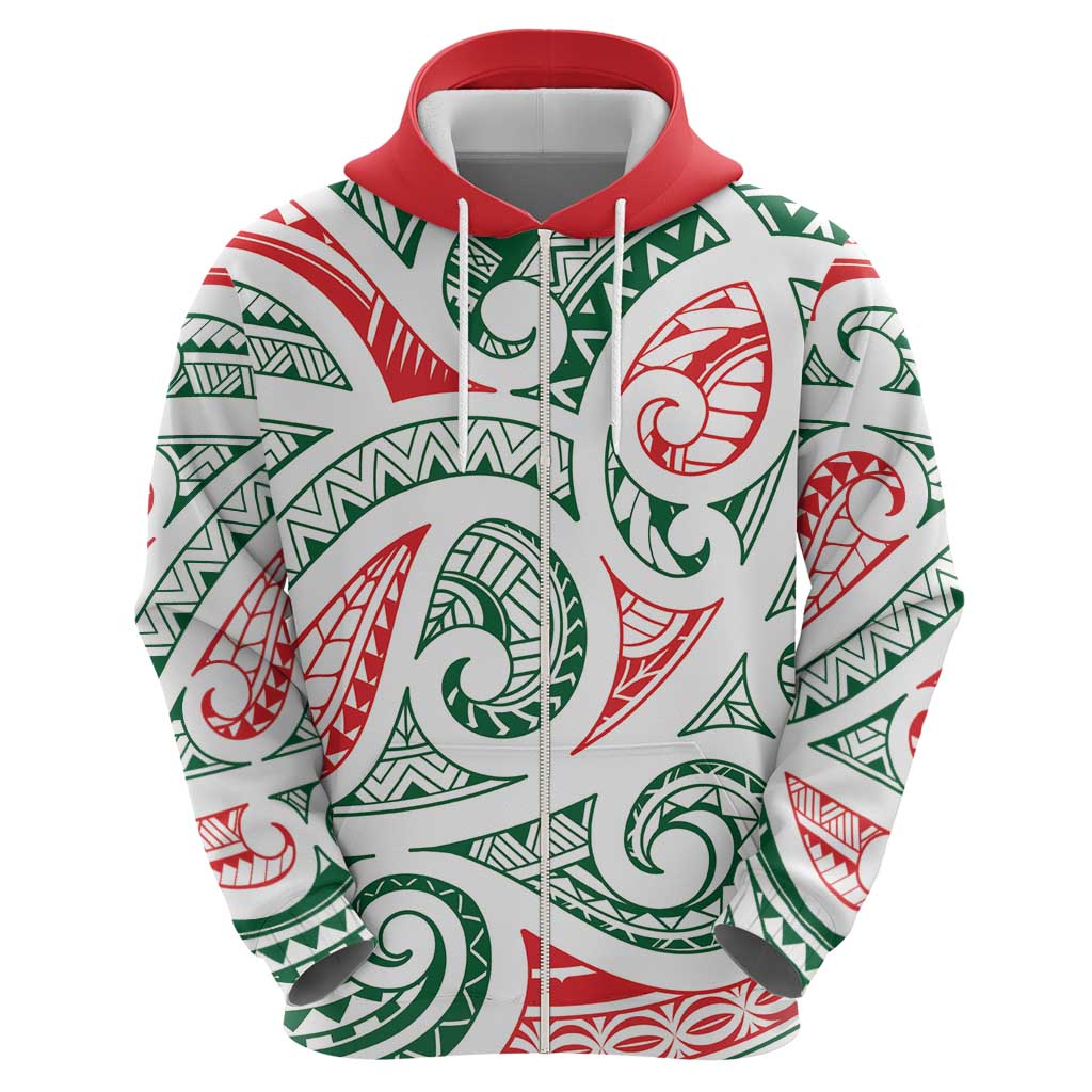 New Zealand Kowhaiwhai Christmas Zip Hoodie Traditional Maori Koru Pattern - Polynesian Pride