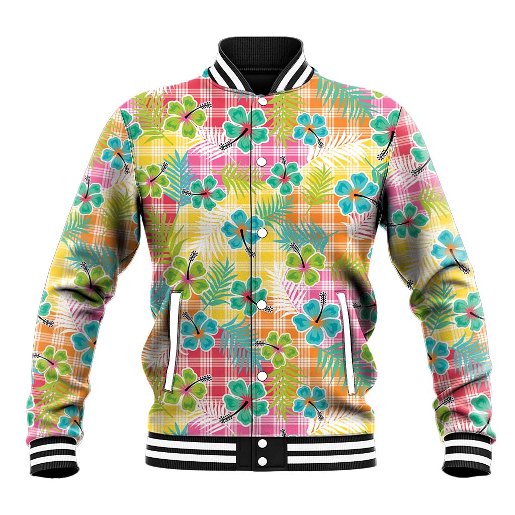 Hawaiian Palaka Baseball Jacket Hibiscus Palm Leaf Pattern - Polynesian Pride