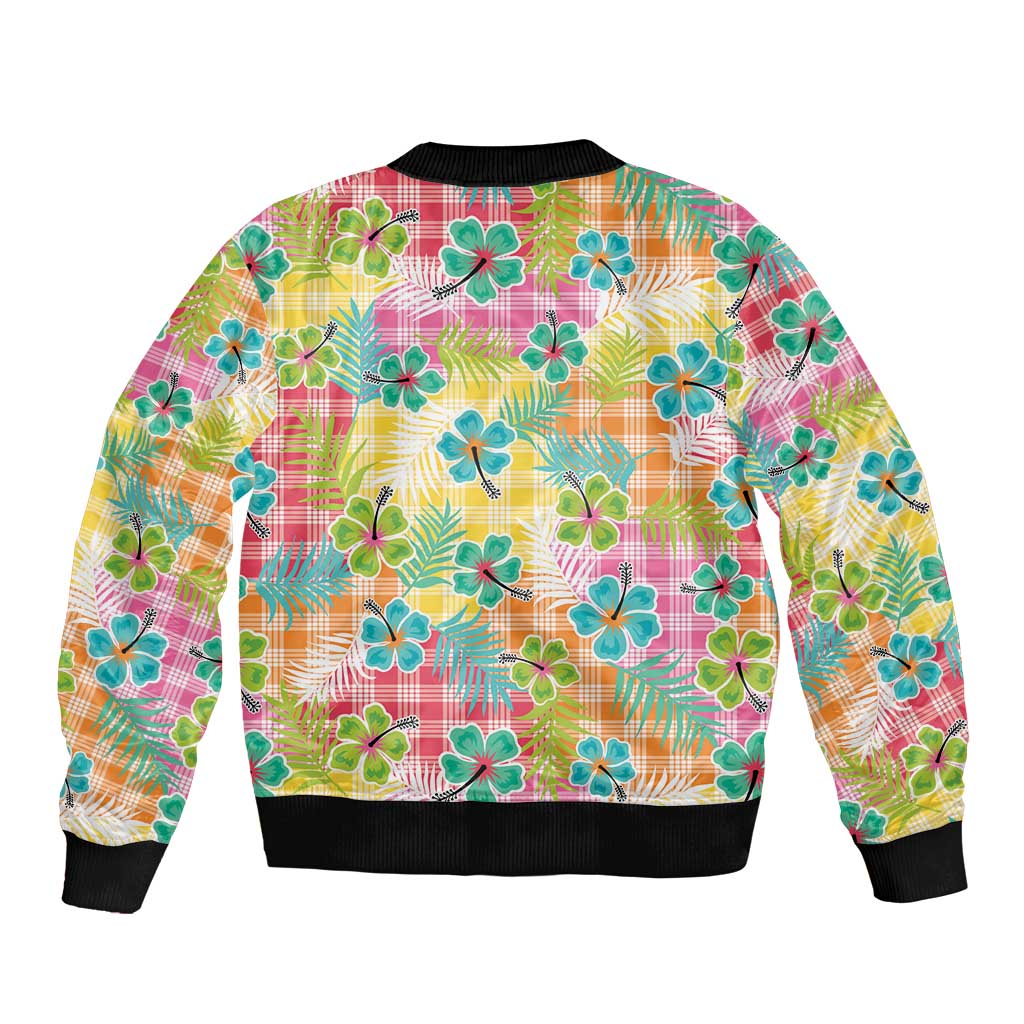 Hawaiian Palaka Bomber Jacket Hibiscus Palm Leaf Pattern - Polynesian Pride