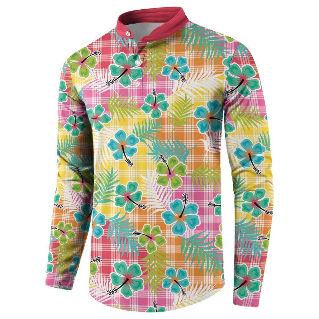 Hawaiian Palaka Button Sweatshirt Hibiscus Palm Leaf Pattern - Polynesian Pride