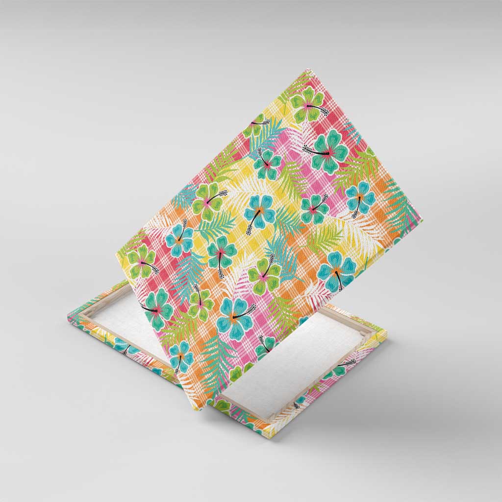 Hawaiian Palaka Canvas Wall Art Hibiscus Palm Leaf Pattern - Polynesian Pride