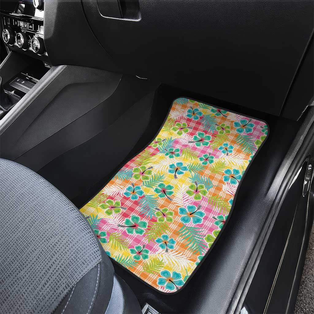 Hawaiian Palaka Car Mats Hibiscus Palm Leaf Pattern - Polynesian Pride