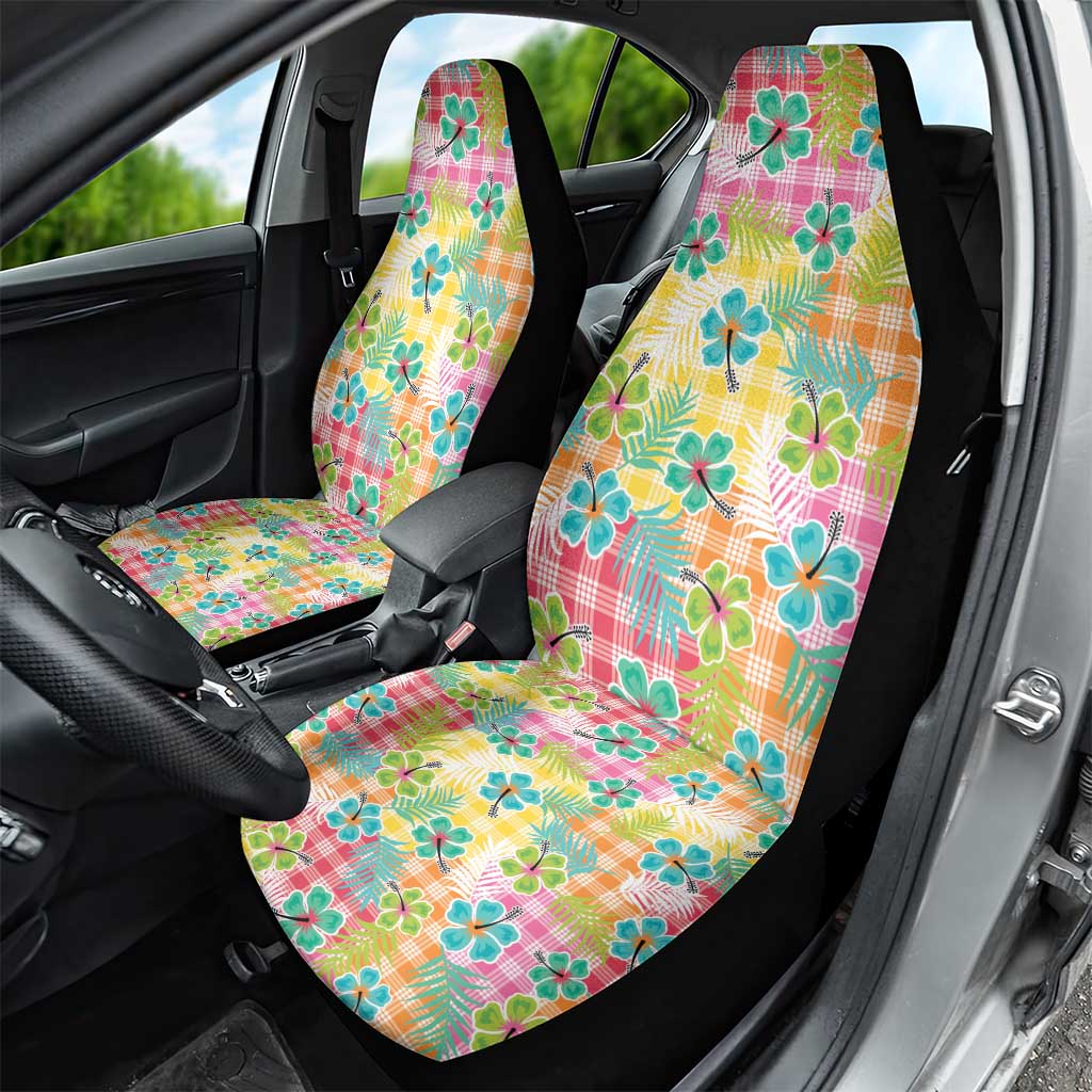 Hawaiian Palaka Car Seat Cover Hibiscus Palm Leaf Pattern - Polynesian Pride