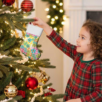 Hawaiian Palaka Christmas Stocking Hibiscus Palm Leaf Pattern - Polynesian Pride