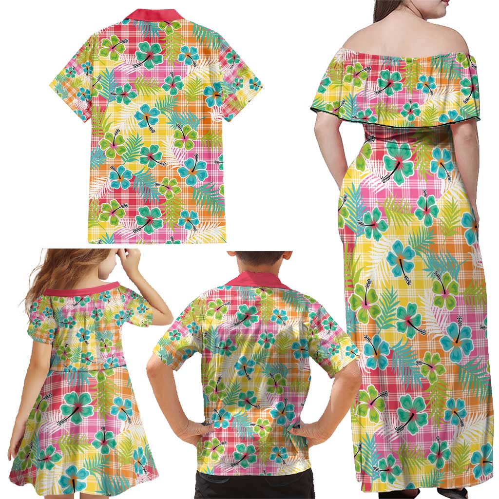 Hawaiian Palaka Family Matching Off Shoulder Maxi Dress and Hawaiian Shirt Hibiscus Palm Leaf Pattern - Polynesian Pride