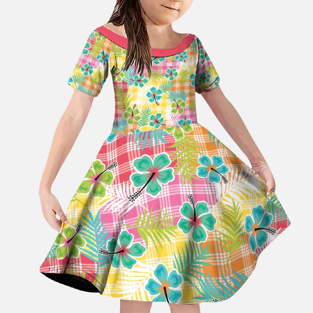 Hawaiian Palaka Family Matching Summer Maxi Dress and Hawaiian Shirt Hibiscus Palm Leaf Pattern - Polynesian Pride