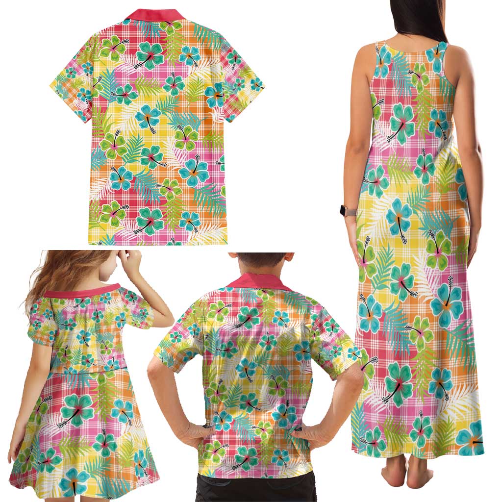 Hawaiian Palaka Family Matching Tank Maxi Dress and Hawaiian Shirt Hibiscus Palm Leaf Pattern - Polynesian Pride