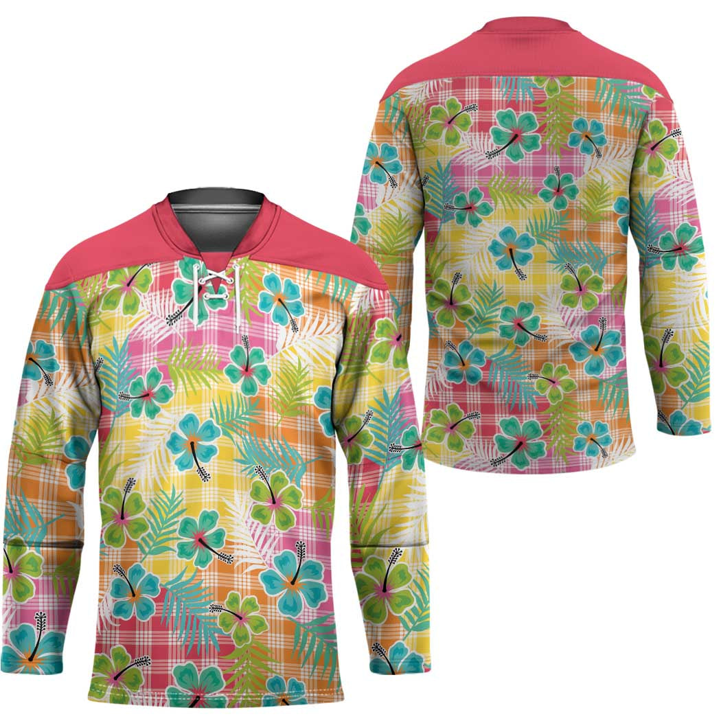 Hawaiian Palaka Hockey Jersey Hibiscus Palm Leaf Pattern - Polynesian Pride