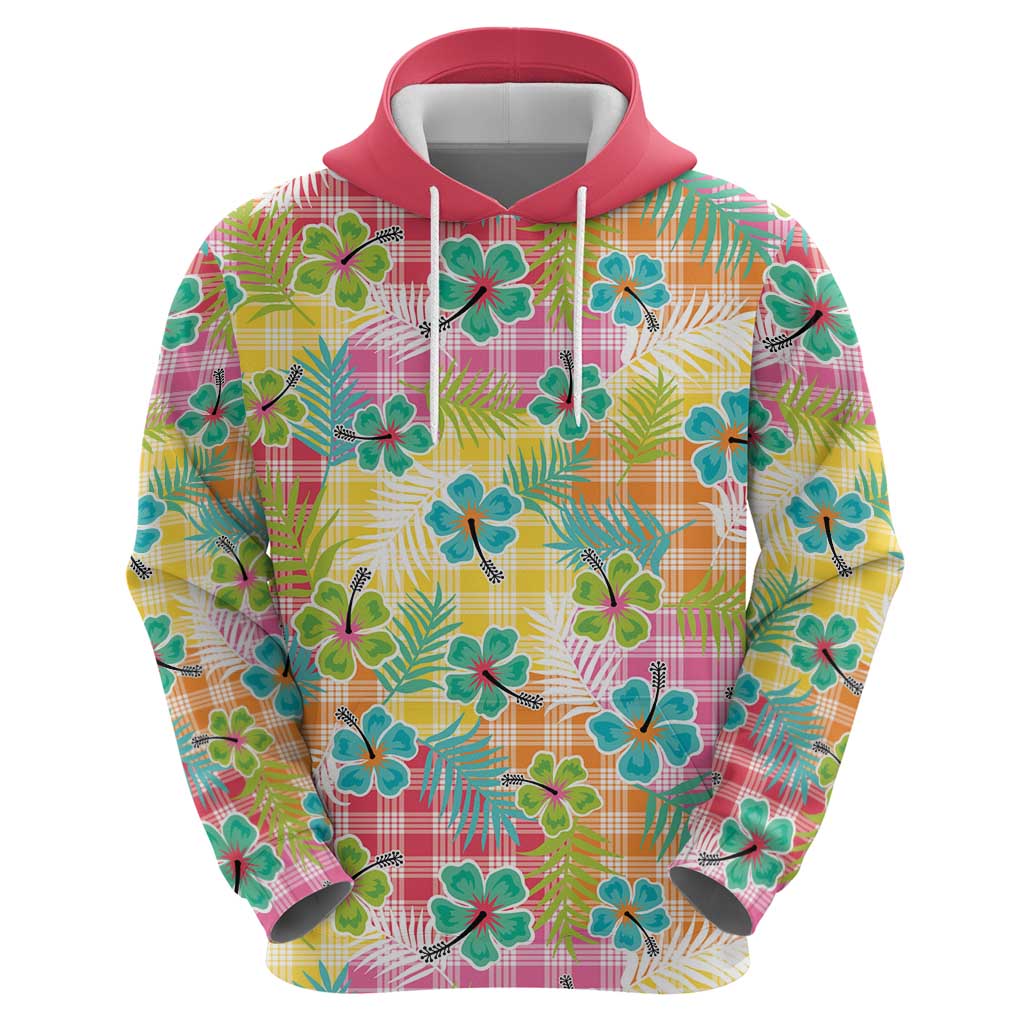 Hawaiian Palaka Hoodie Hibiscus Palm Leaf Pattern - Polynesian Pride