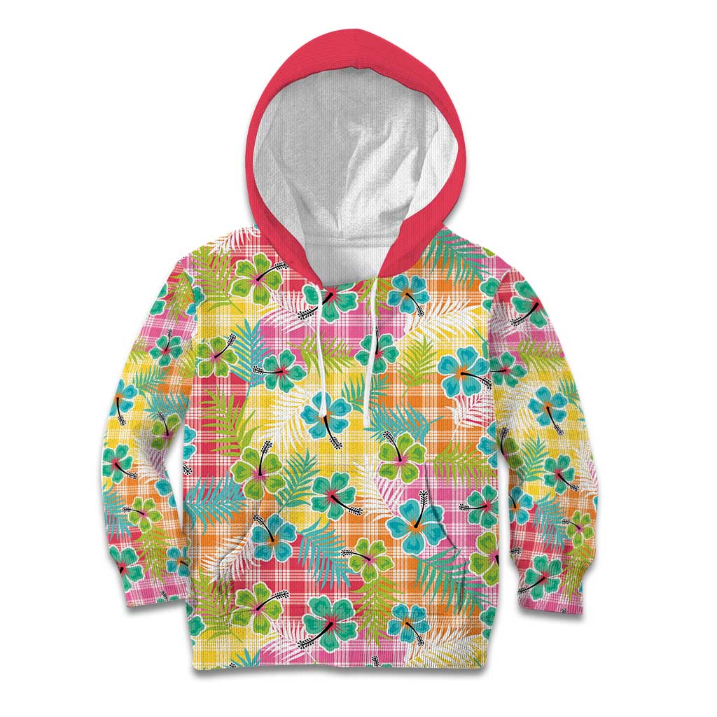 Hawaiian Palaka Kid Hoodie Hibiscus Palm Leaf Pattern - Polynesian Pride