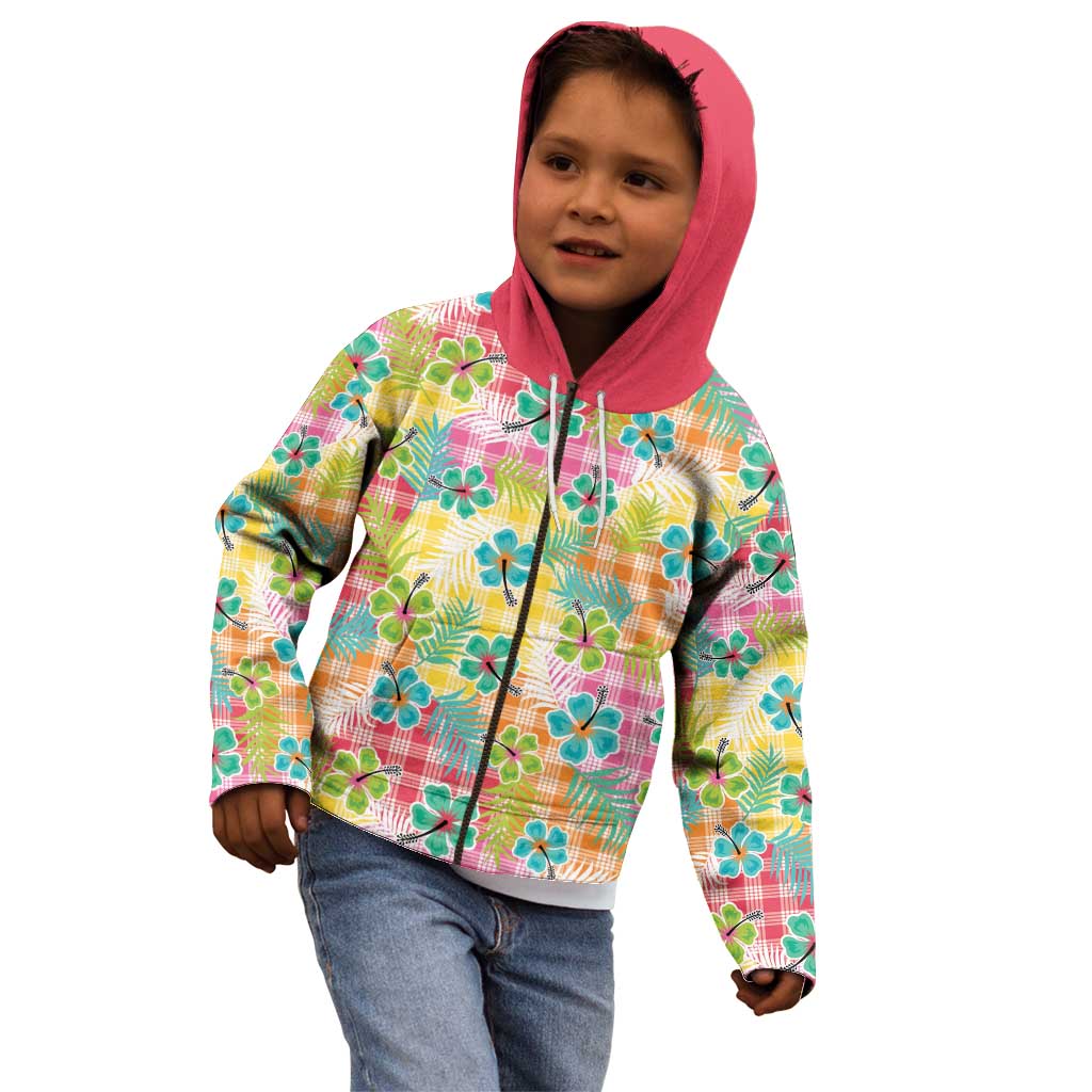 Hawaiian Palaka Kid Hoodie Hibiscus Palm Leaf Pattern - Polynesian Pride