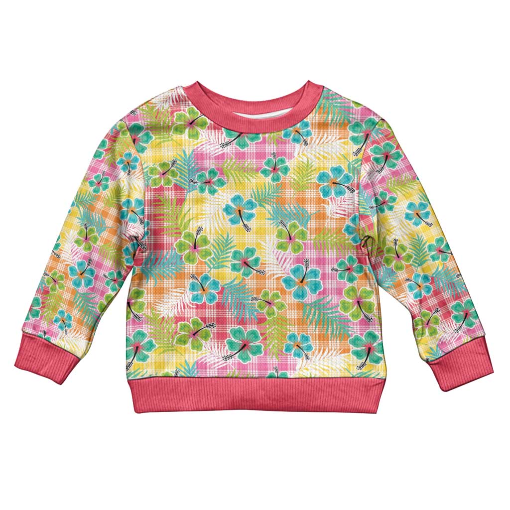 Hawaiian Palaka Kid Ugly Christmas Sweater Hibiscus Palm Leaf Pattern - Polynesian Pride